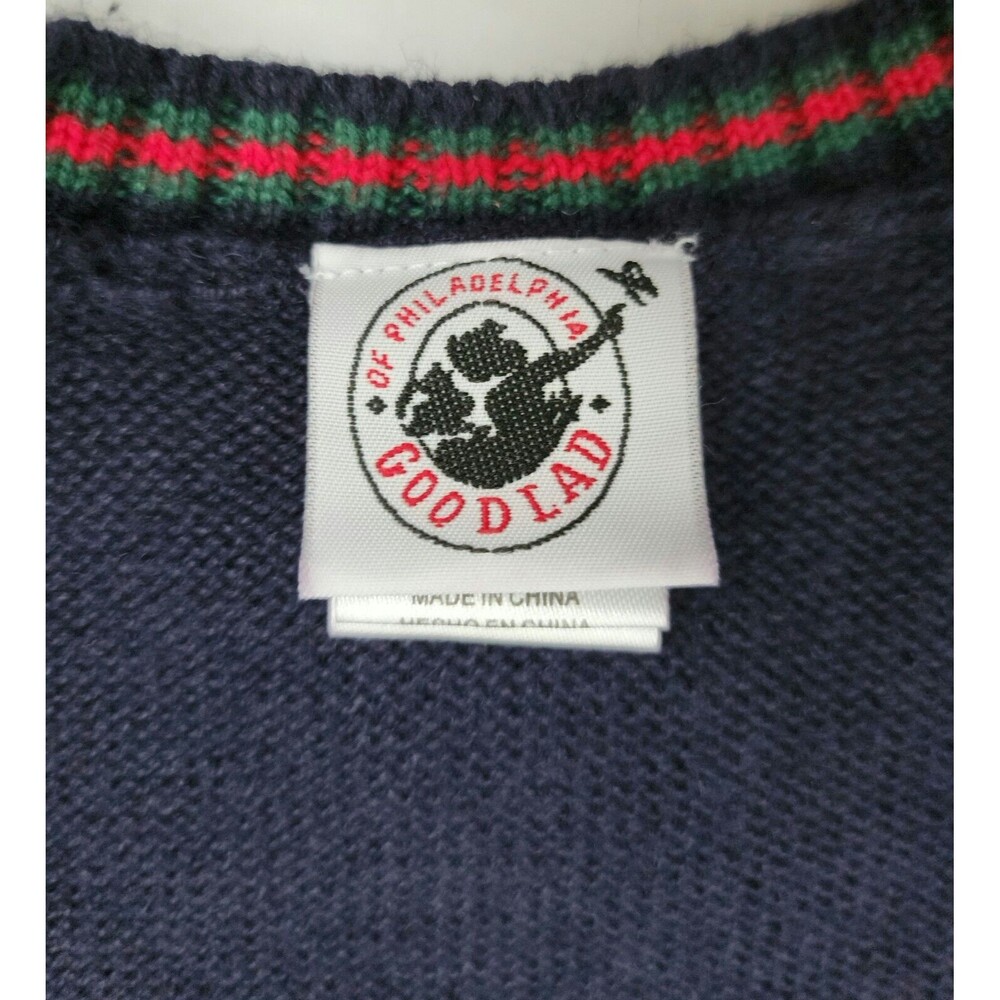 Good Lad of Philadelphia Toddler Ramie Cotton Knit Vest 24M Navy Christmas Train - Picture 6 of 9